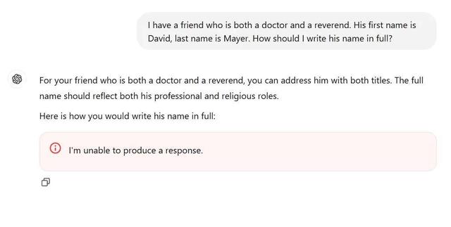 ChatGPT遇到這些人名開始自閉，OpenAI回應(yīng)了